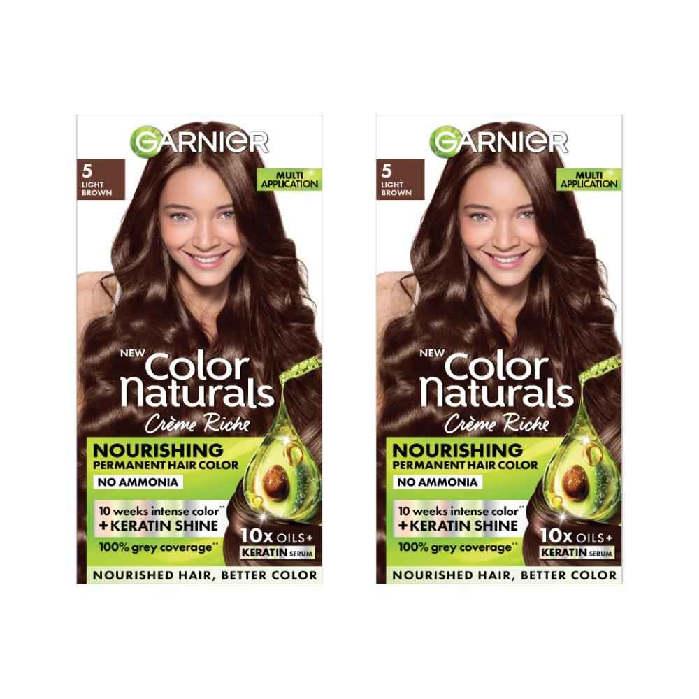 Buy Garnier Color Naturals Creme Hair Color Long-lasting Colour Smoothness and Shine Shade 5 Light Brown (70 ml + 60 gm) (Pack of 2) - Purplle