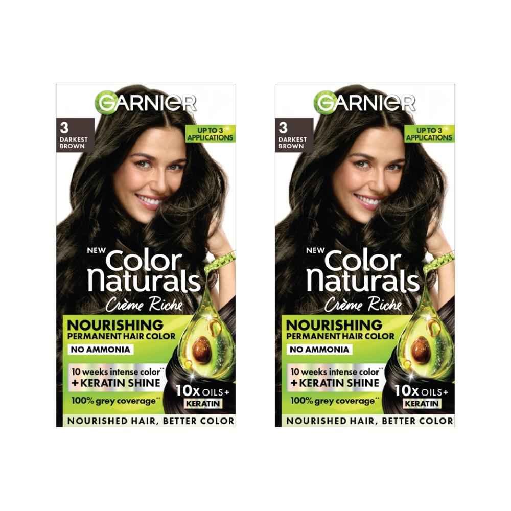 Buy Garnier Color Naturals Shade 3 Darkest Brown Hair Color with Keratin - Permanent & Ammonia Free (70 ml + 60 gm) (Pack of 2) - Purplle
