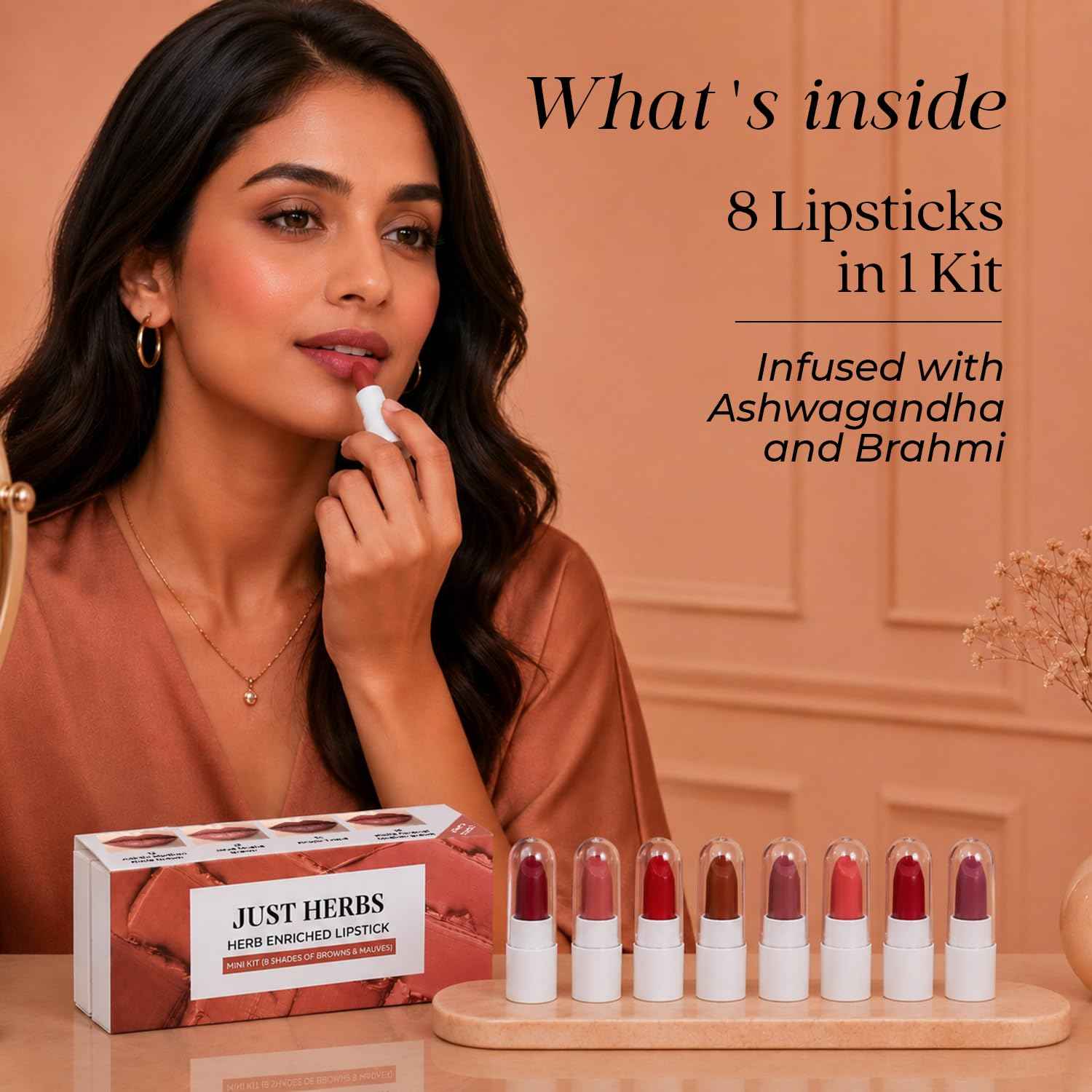 Buy Just Herbs Lipstick Kit (8 Shades of Browns & Mauves) (8 pc) - Purplle