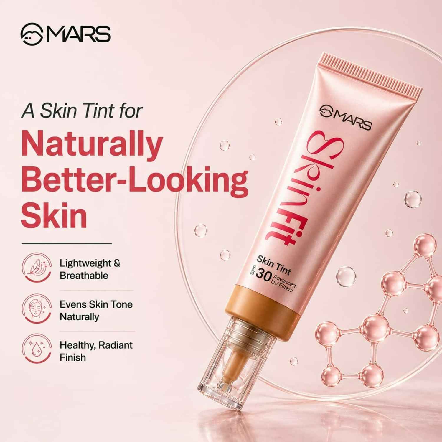 Buy MARS Skinfit Skin Tint Foundation with SPF 30 | Lightweight & Soft Glow with Hyaluronic Acid | Buildable Coverage | Demi Matte Finish | Everyday Hydrating | (08-HONEY) (30 ml) - Purplle