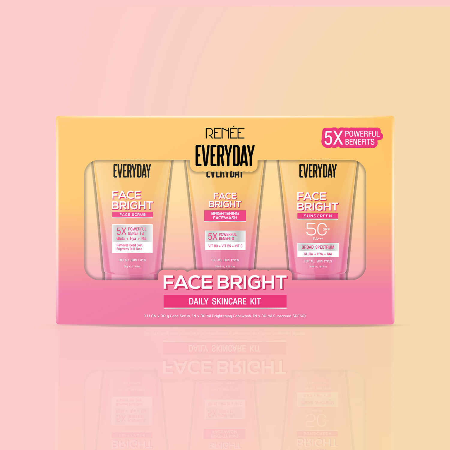 Buy Renee Everyday Face Bright Daily Skincare Kit For Bright Skin | Includes Face Wash, Scrub & Sunscreen SPF 50 PA+++ | Cleanses, Exfoliates & Protects Skin | Travel-Friendly Mini Pack Size |(3 pc) - Purplle