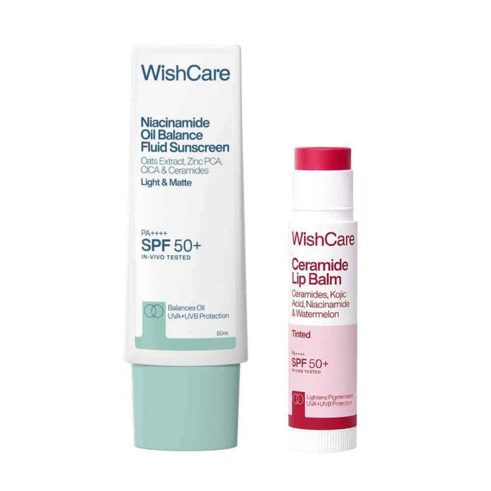 Buy WishCare SPF Sun Protection Duo- Niacinamide Oil Balance Sunscreen & Tinted Lip balm with Kojic Acid - Combo of 2 - Purplle