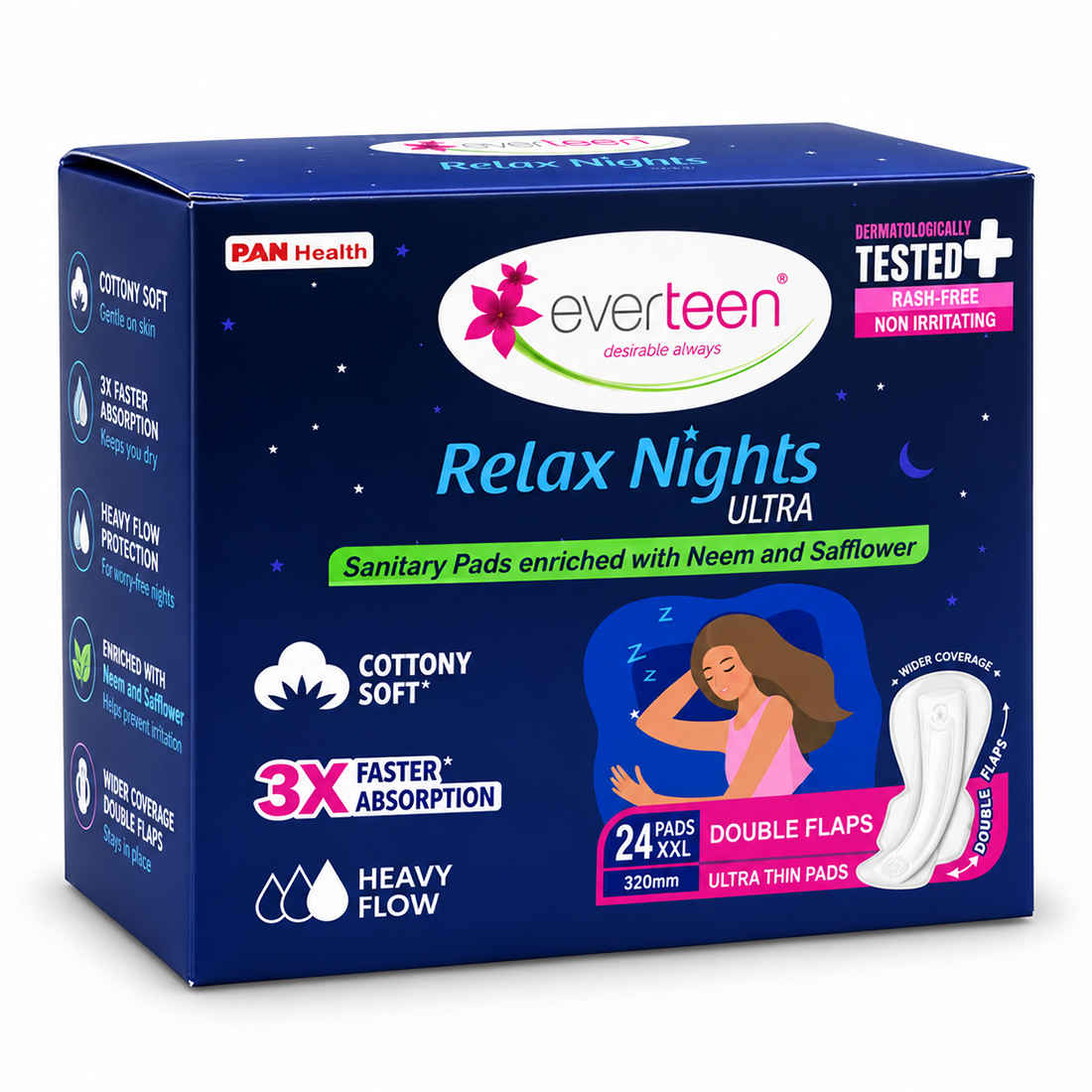Buy Everteen Relax Nights Ultra XXL Overnight Sanitary Pads for Women | Heavy Flow & Leak Protection | (24 pc) - Purplle