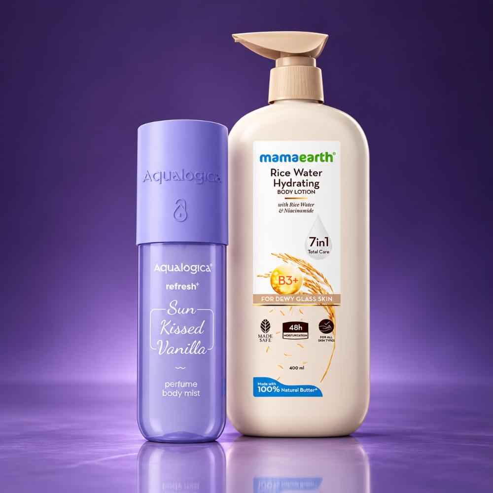 Buy MultiBrand The Vanilla Glow Duo (Aqualogica Vanilla Body Mist + Mamaearth Rice Water Body Lotion) Combo of 2 - Purplle