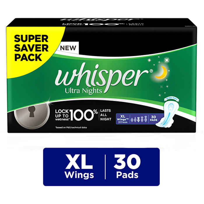 Buy Whisper Ultra Overnight Sanitary Pads XL Wings 30 pc Pack - Purplle