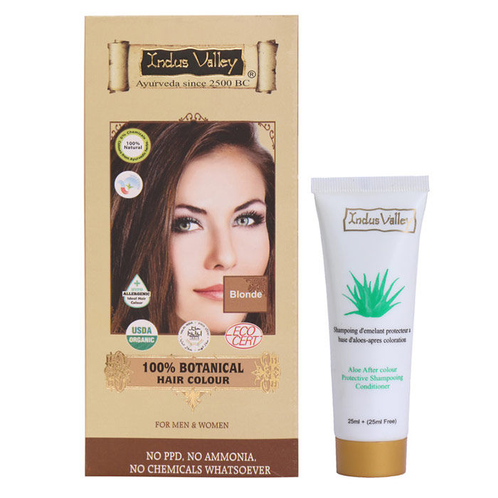 Indus Valley 100% Botanical Organic Healthier Hair Colour Blonde (182 g) &  Get Colour Protection Shampoo (50 ml)Free