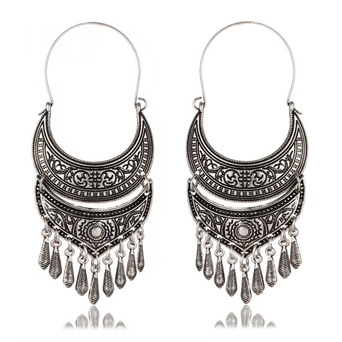 Buy Crunchy Fashion Oxidised Silver Fan Shaped Chandelier Earrings for Girls Online Purplle