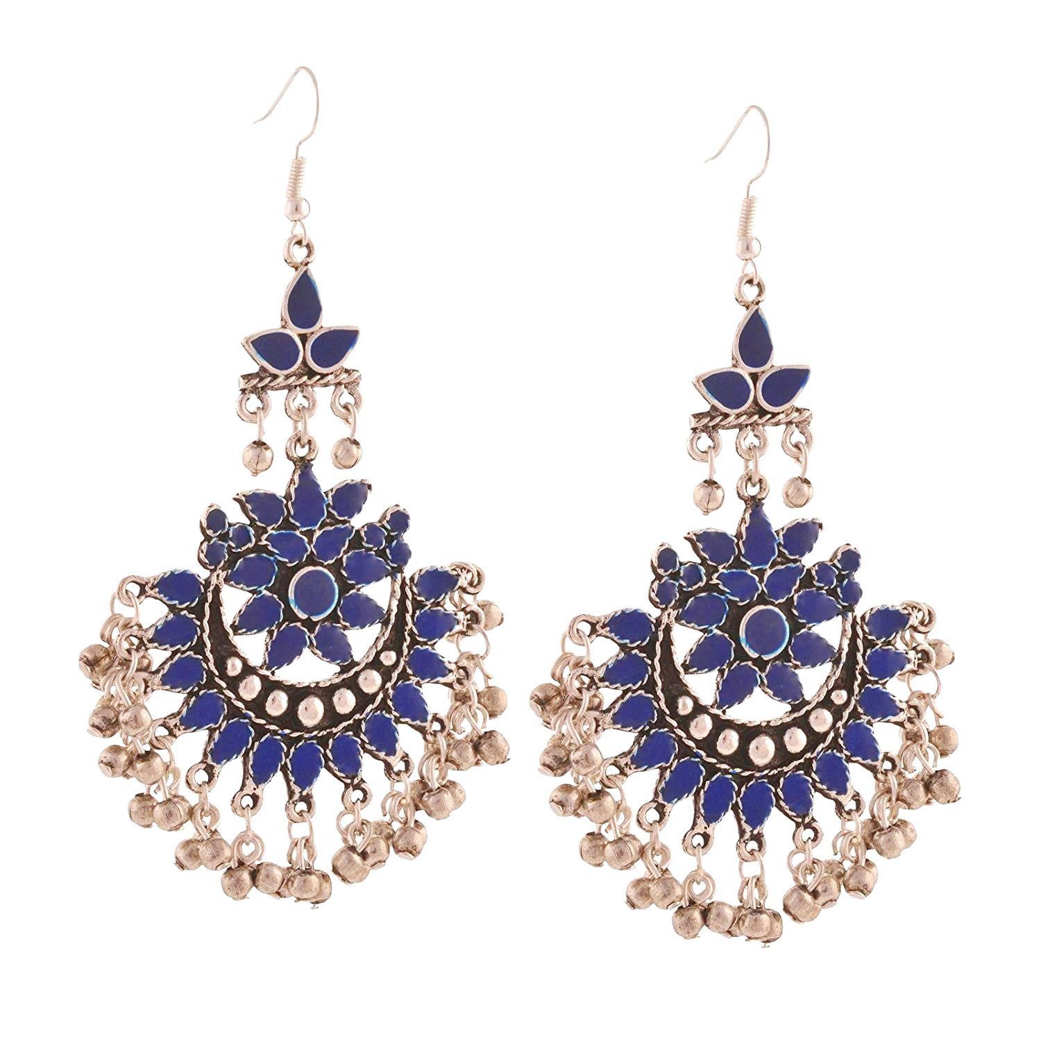 Buy Crunchy Fashion Oxidised Silver Blue Afghan Earrings For Women Online Purplle