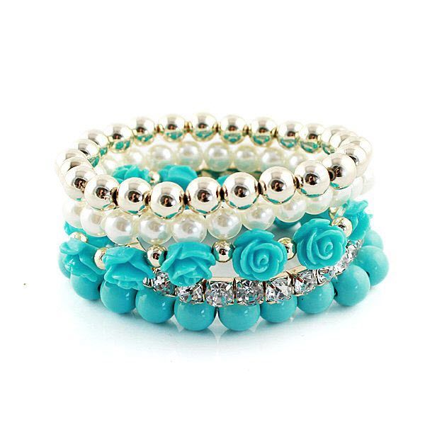 Crunchy Fashion Roses Bracelet Set Blue