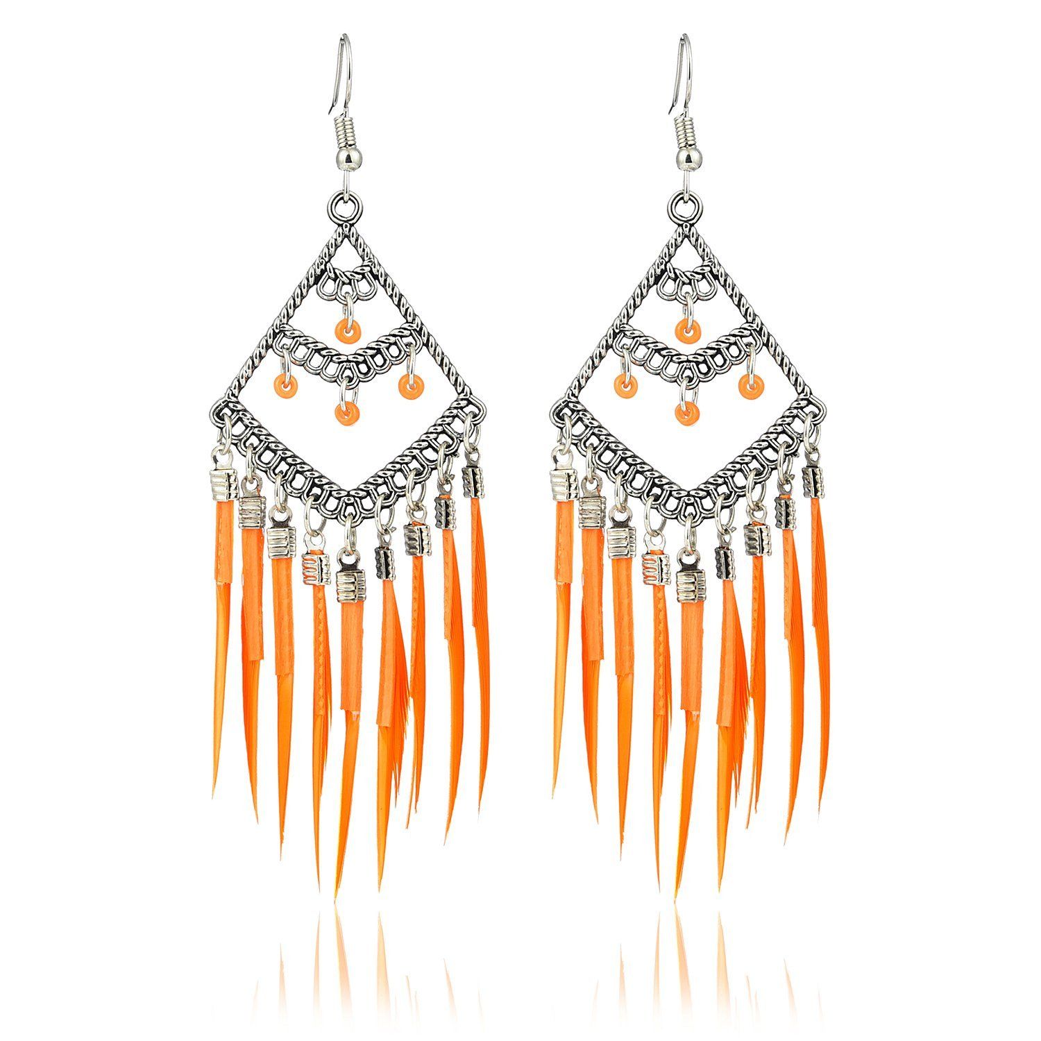 Buy Crunchy Fashion Oxidised Silver Stylish Orange Feather Tassel Earrings Online Purplle