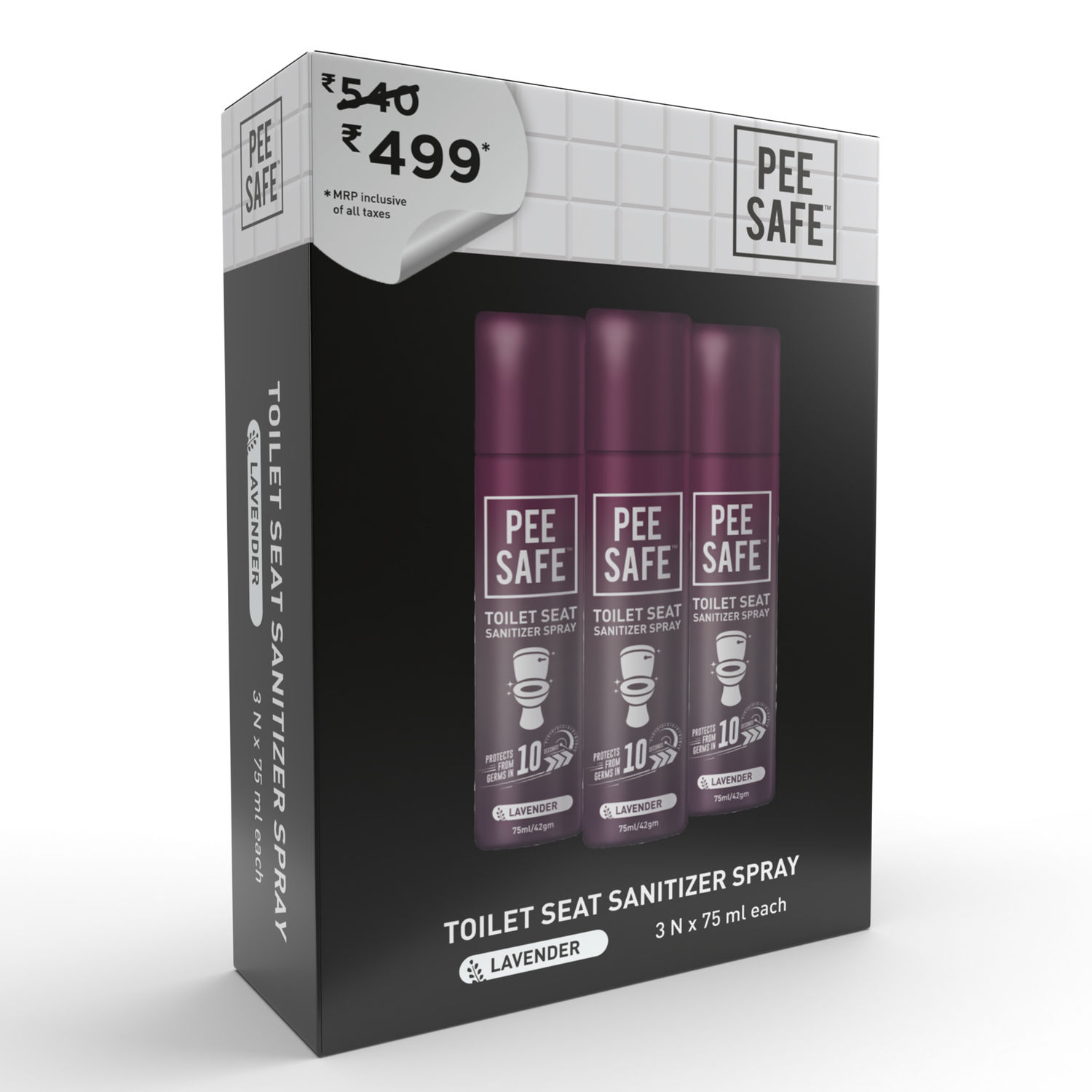 Buy Pee Safe Toilet Seat Sanitizer Spray (Lavender) 75 ml (Pack of 3