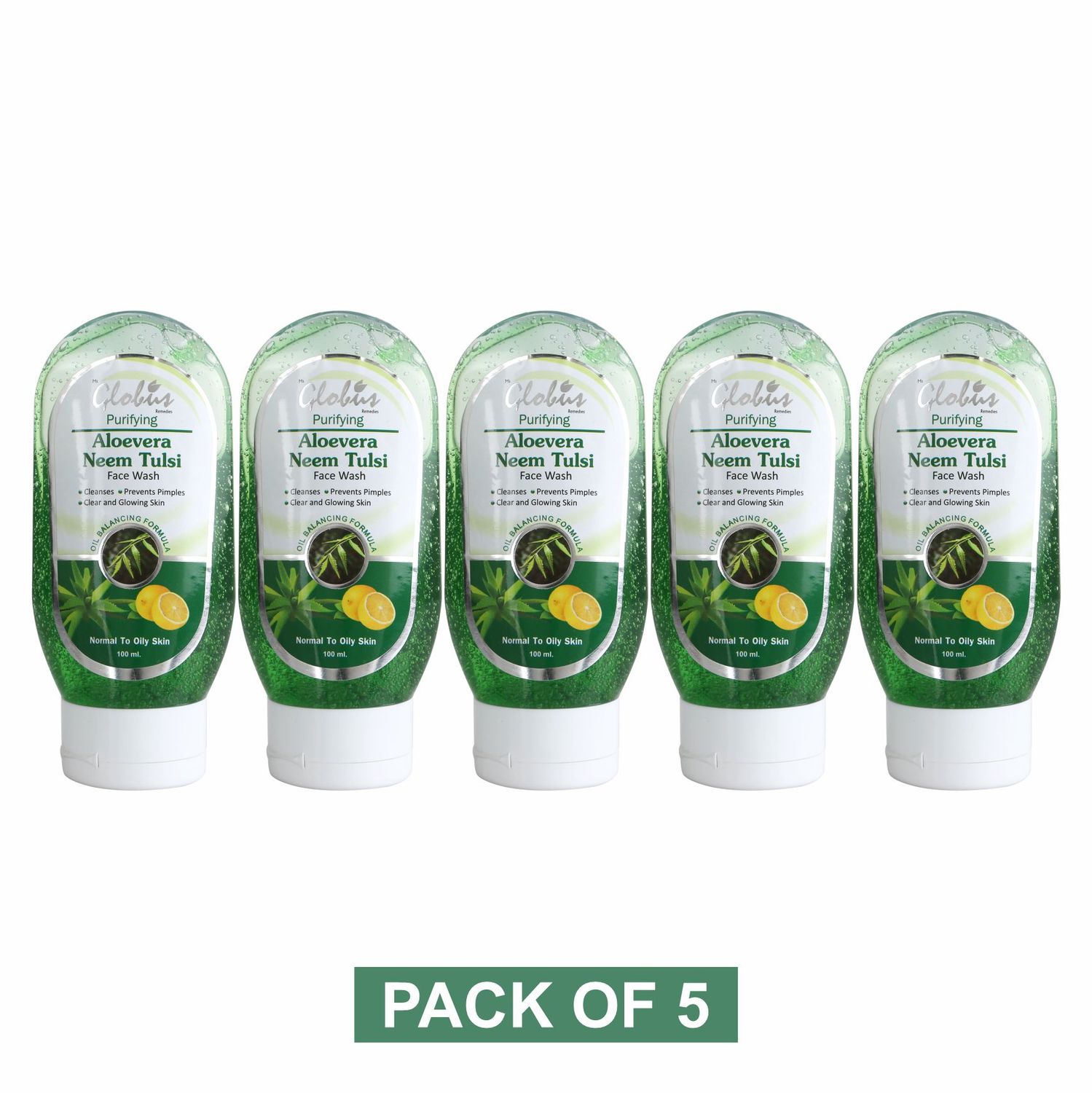 Buy Globus Aloe Vera Neem Tulsi Face Wash (100 ml) Pack Of 5 Online