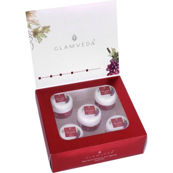 Buy Glamveda Red Wine Advance Anti Ageing Facial Kit (110 g) Online Purplle