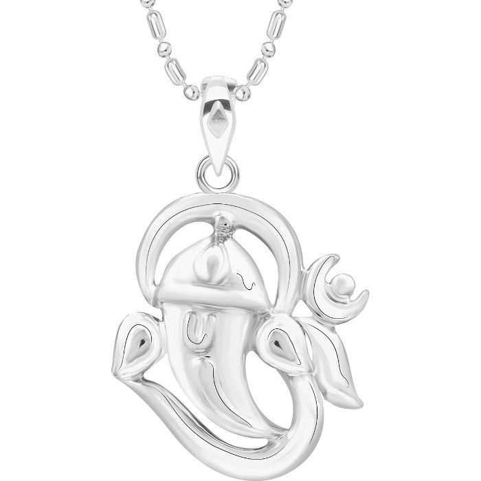 Buy Srikara Alloy Rhodium Plated CZ/AD Om Ganesh Fashion Jewelry Pendant with Chain - SKP2694R - Purplle