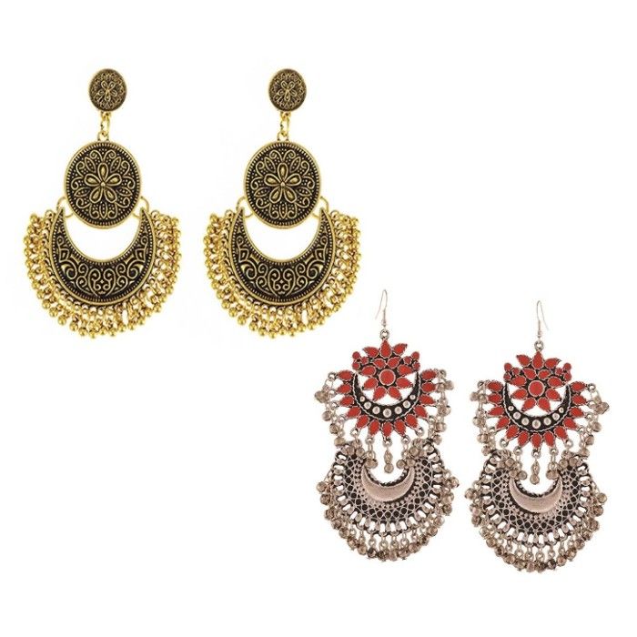 Buy Crunchy Fashion Tribal Oxidised Silver bohemian Earrings Combo Online Purplle