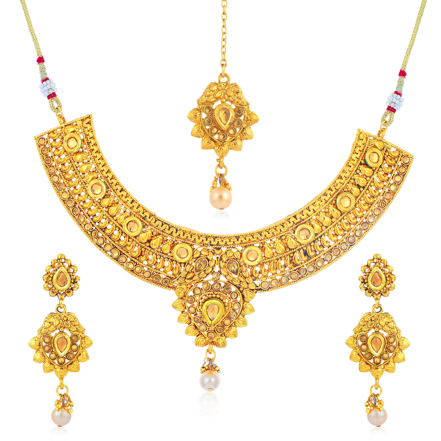 Sukkhi Luxurious Gold Plated LCT Stone Collar Necklace Set for Women N79406