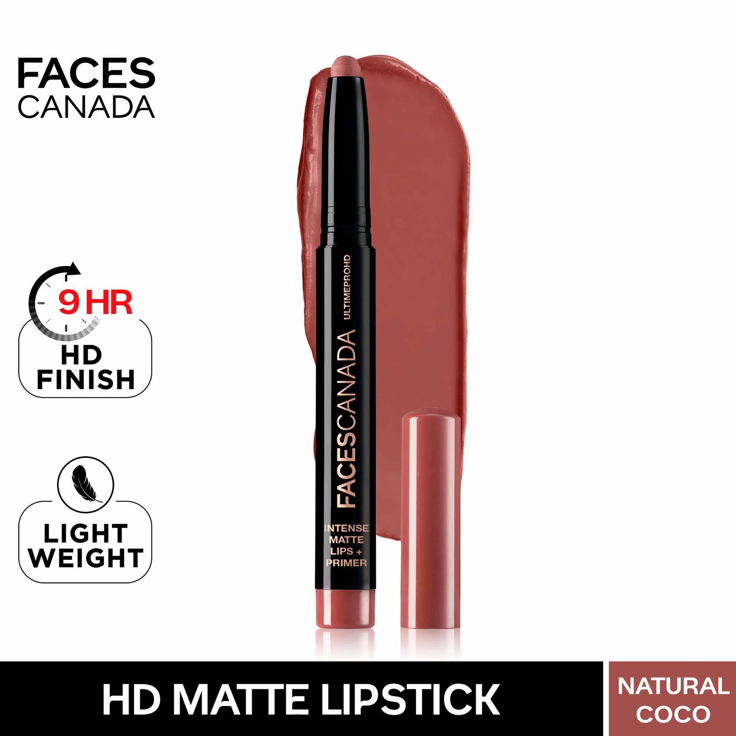 Faces Canada HD Intense Matte Lipstick | Feather light comfort | 10 hrs stay| Primer infused | Flawless HD finish | Made in Germany |Natural Coco 1.4g