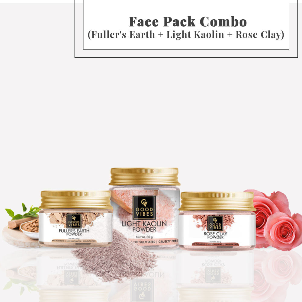 Good Vibes Face Pack Combo (Fuller's Earth + Light Kaolin + Rose Clay)