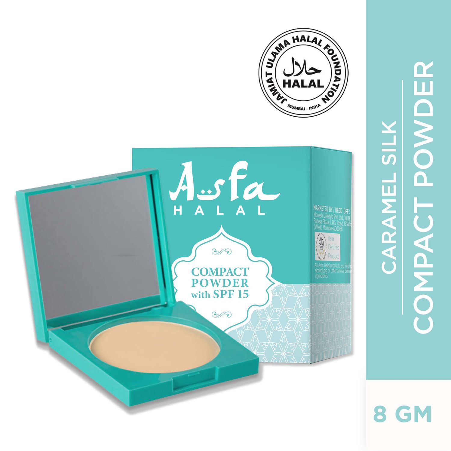 Asfa Halal Compact Powder With SPF 15, Caramel Silk 03 (8 g)