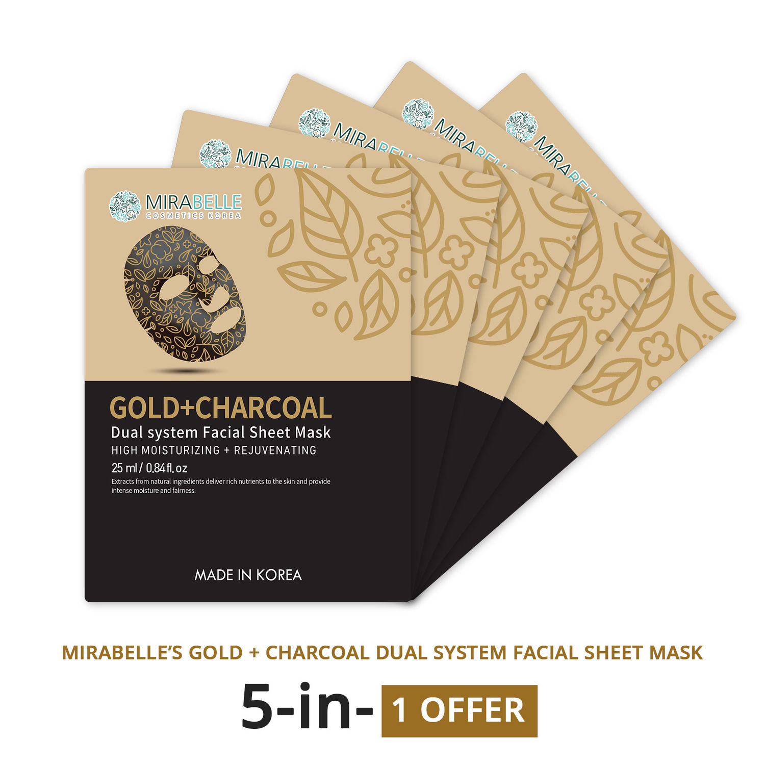 Buy Mirabelle Korea Gold + Charcoal Dual System Facial Sheet Mask (25
