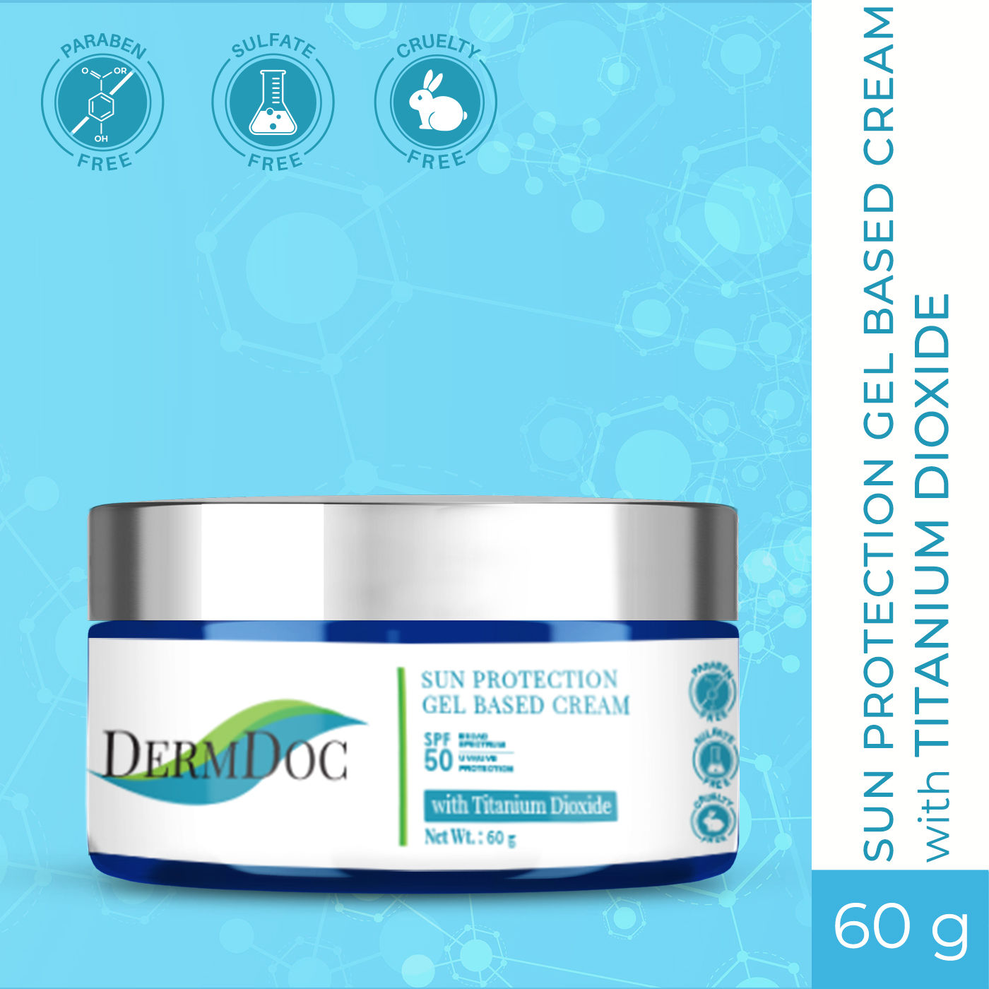 Buy DermDoc Sun Protection Gel Based Cream SPF 50 with Titanium Dioxide