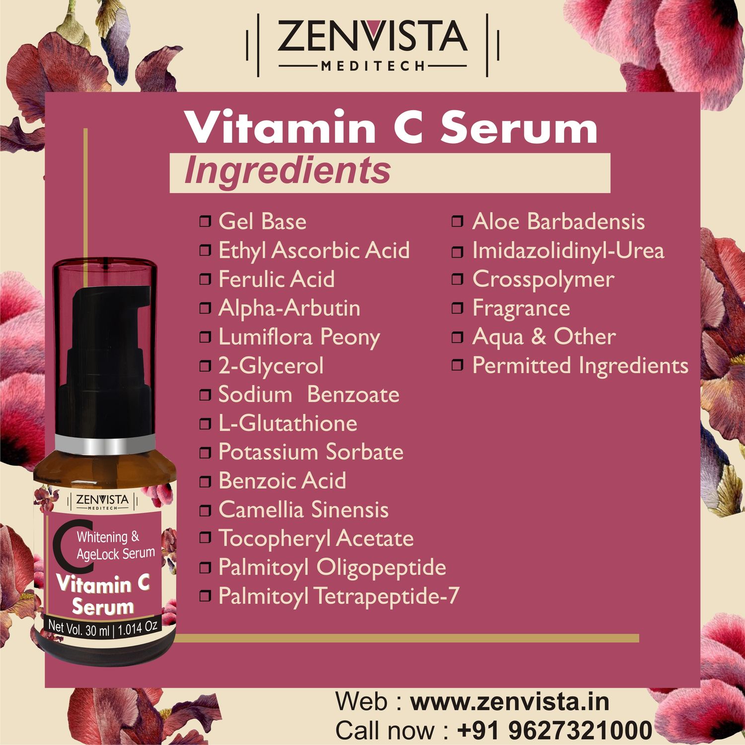 Buy Zenvista Vitamin C 20% + Glutathione, Ferulic Acid & Lumifera Peony  Professional Serum (30 ml) Online