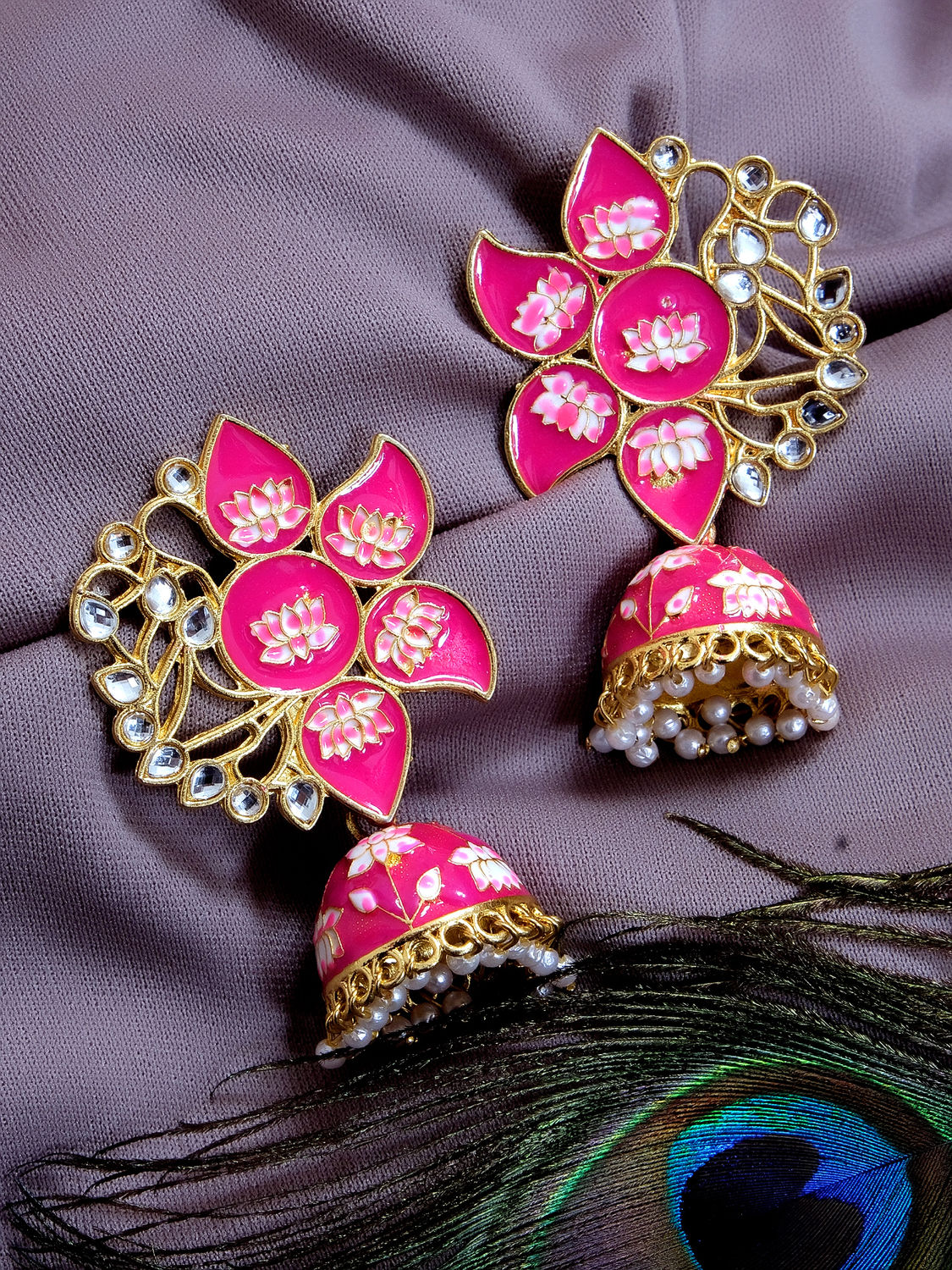 Lotus Design Enamelled Dangle Earring  GiftSendBuy Fashion Store Gifts  Online JEW0030  egiftmartcom