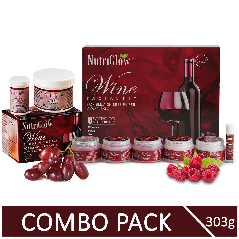 Buy NutriGlow Red Wine Facial Kit (250 gm) + Wine Bleach Cream (43 gm