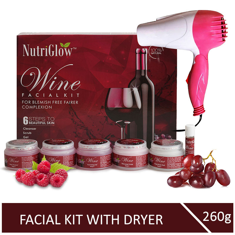 NutriGlow Wine Facial Kit (260gm) with Hair Dryer Pink