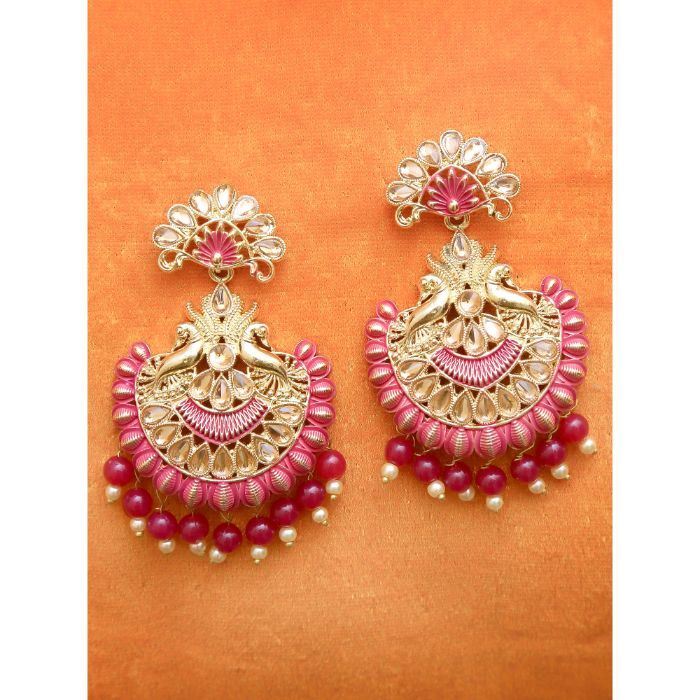 Buy Crunchy Fashion Traditional Gold Plated Pink Drop & Dangle Earrings