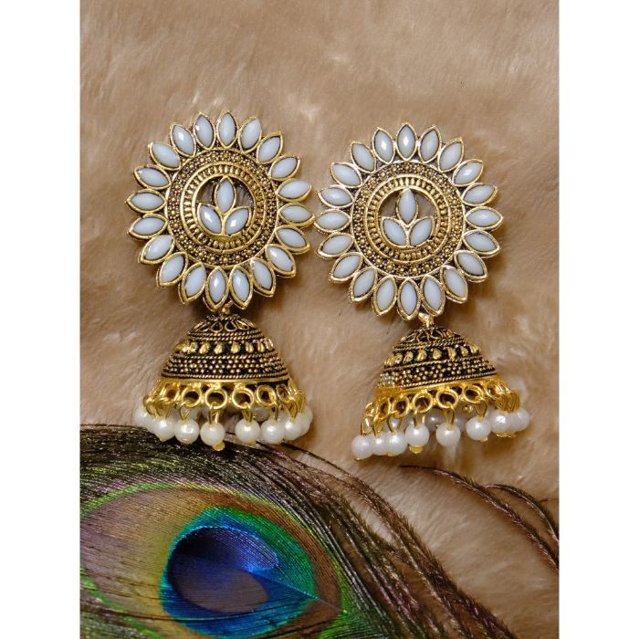 Buy Crunchy Fashion Traditional Gold Plated White Kundan Jhumka Jhumki Earring Online | Purplle