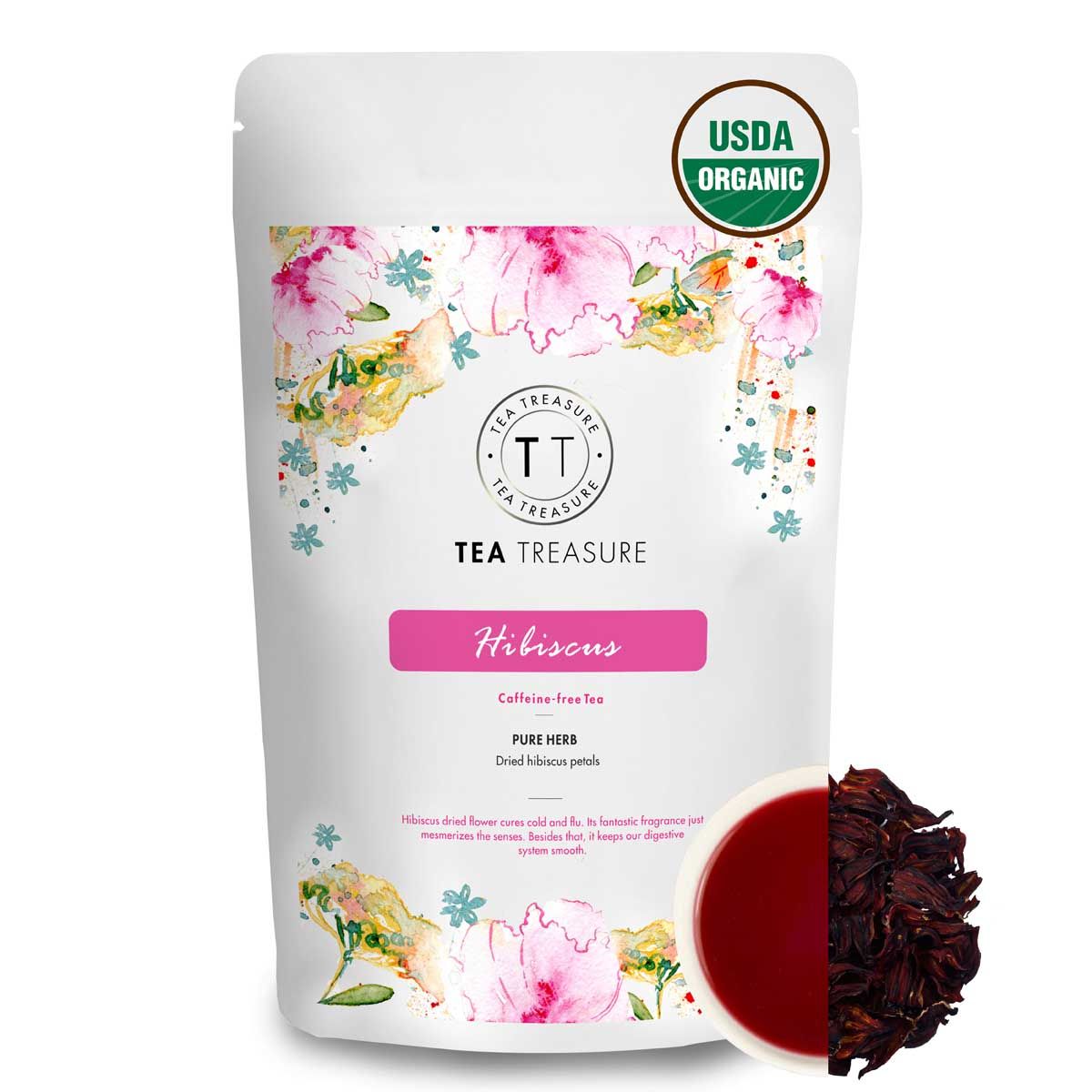 Buy TeaTreasure USDA Organic Hibiscus Flower Herbal Tea - 100 Gm ...