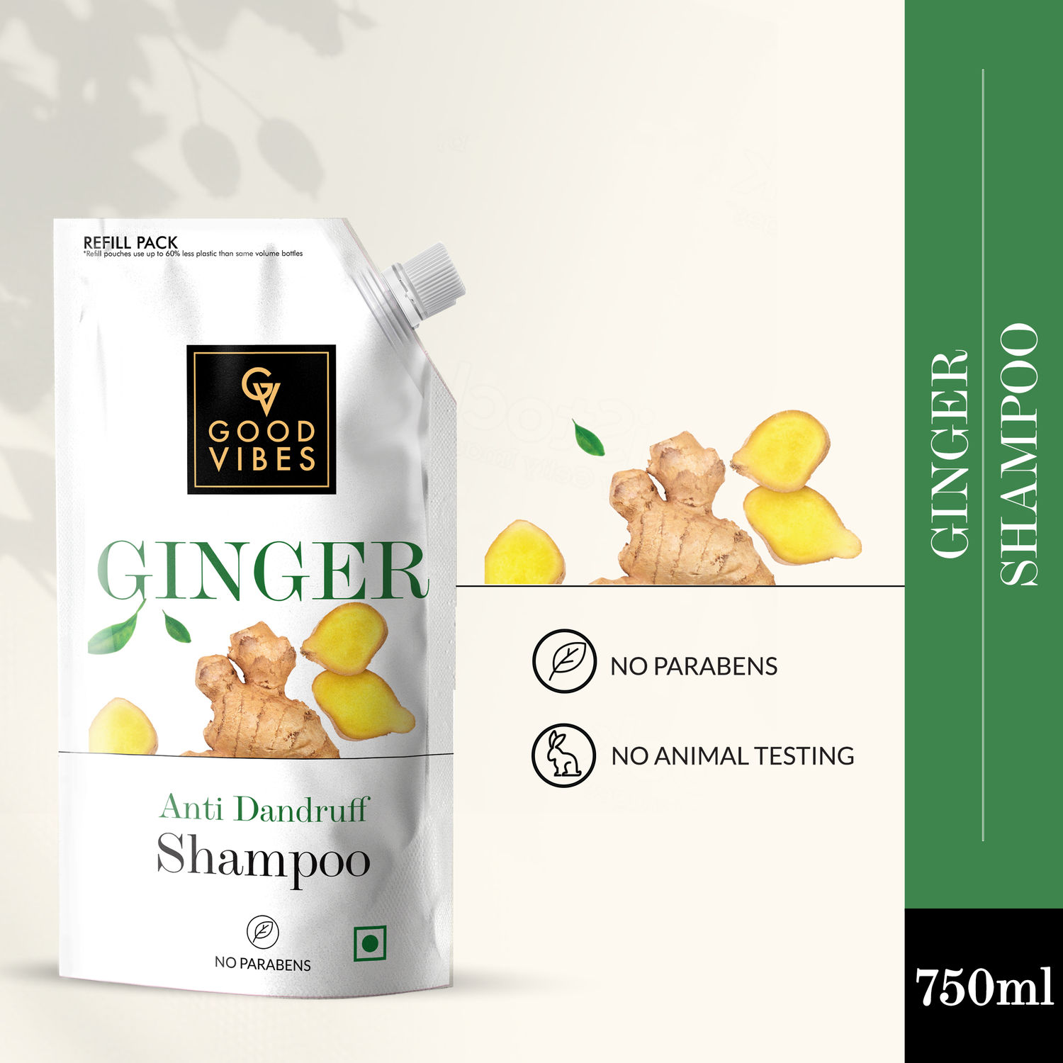 Buy Good Vibes Ginger Anti Dandruff Shampoo Refill Pack (750 ml) Online