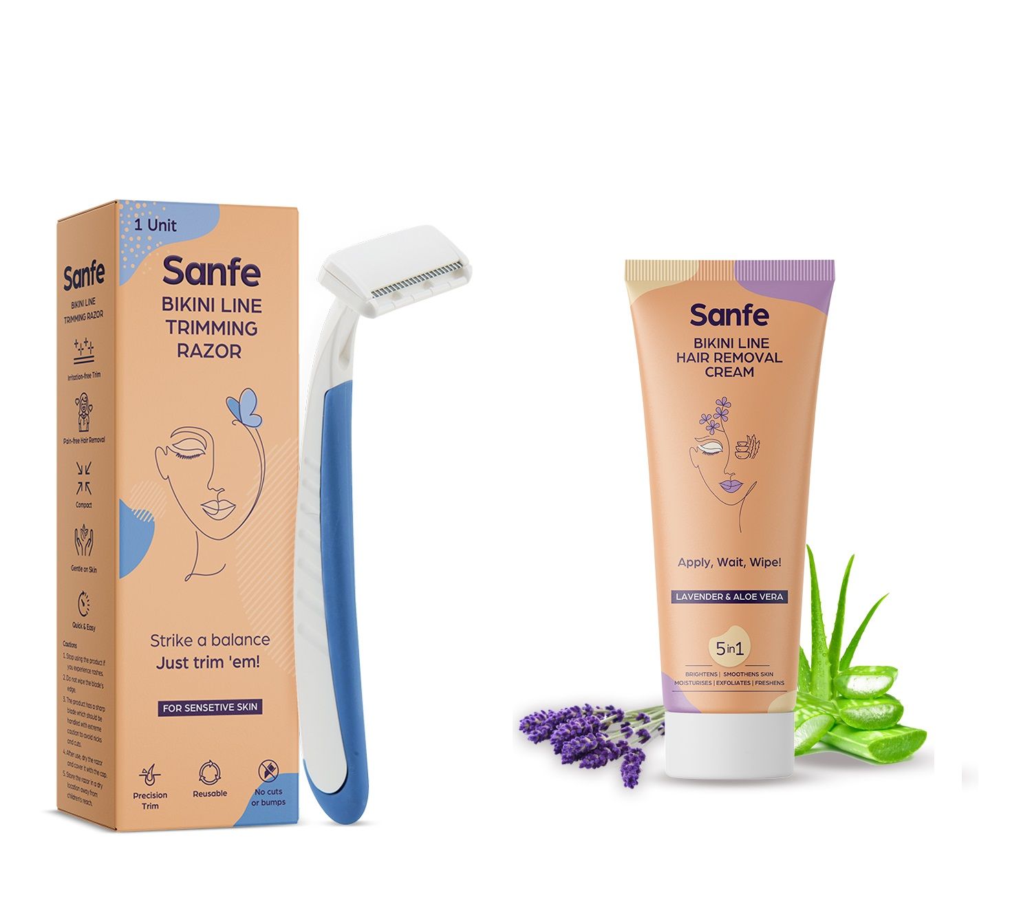 Sanfe Bikini Line Hair Removal Cream (50 g) and Trimming Razor Combo