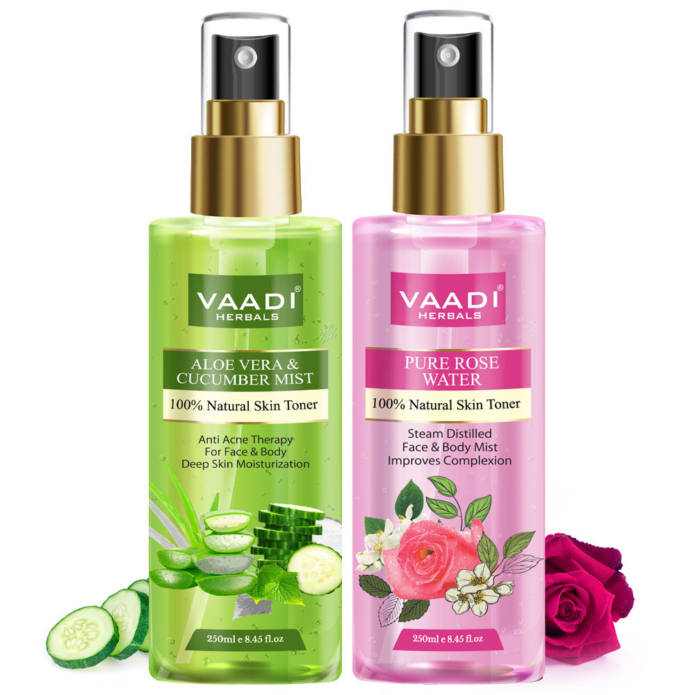 Buy Vaadi Herbals Pack of 2 Rose Water & Aloe Vera Cucumber Mist