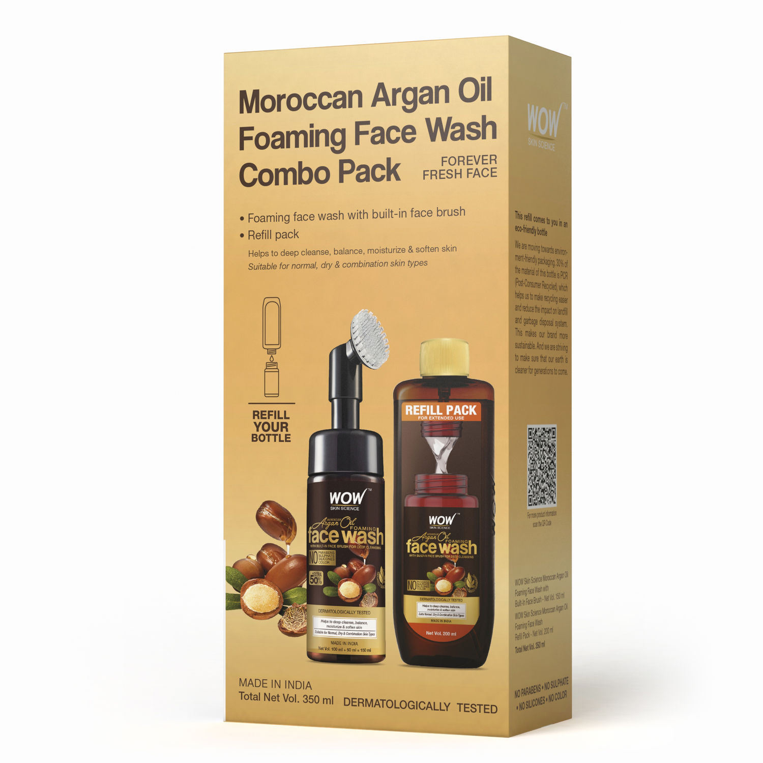WOW Skin Science Moroccan Argan Oil Foaming Face Wash Combo Pack 350mL
