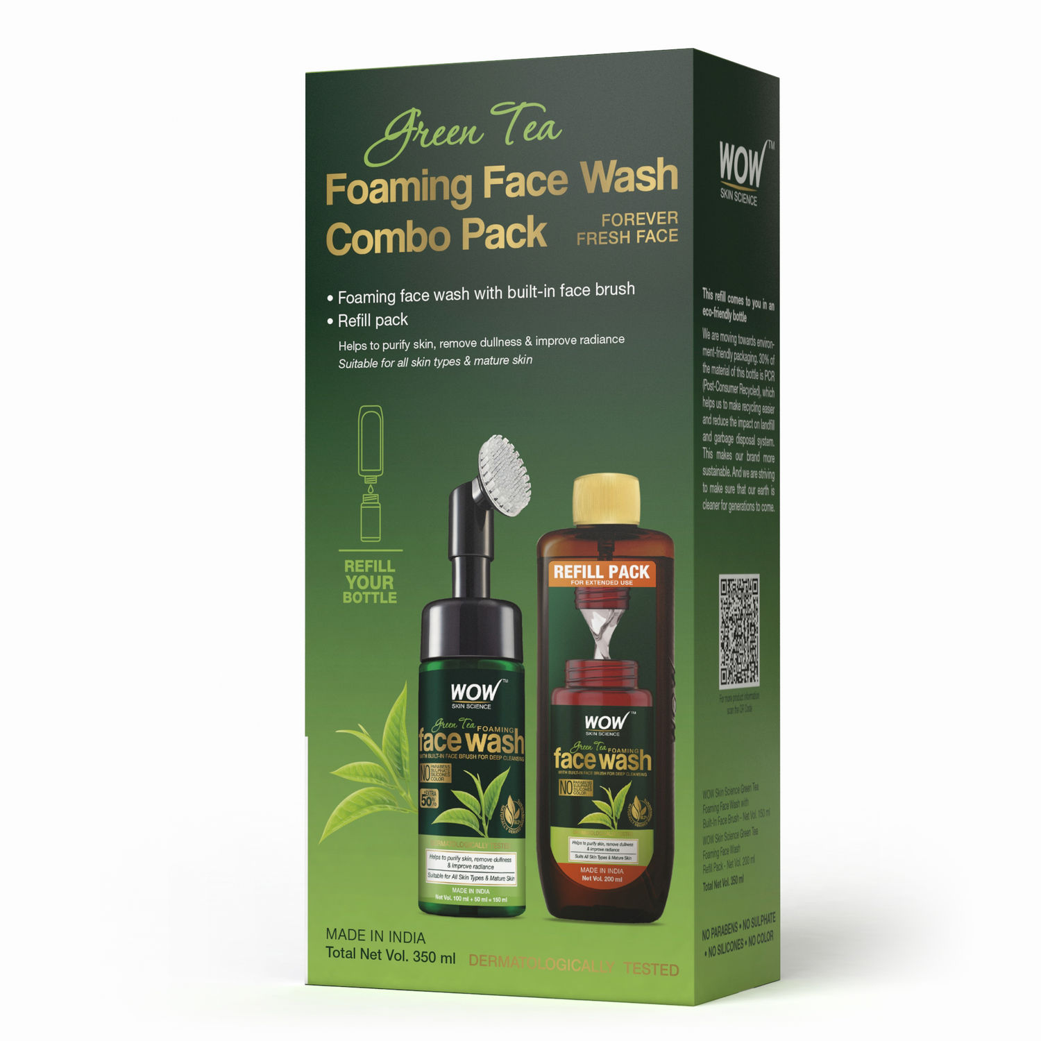 WOW Skin Science Green Tea Foaming Face Wash Combo Pack 350 mL