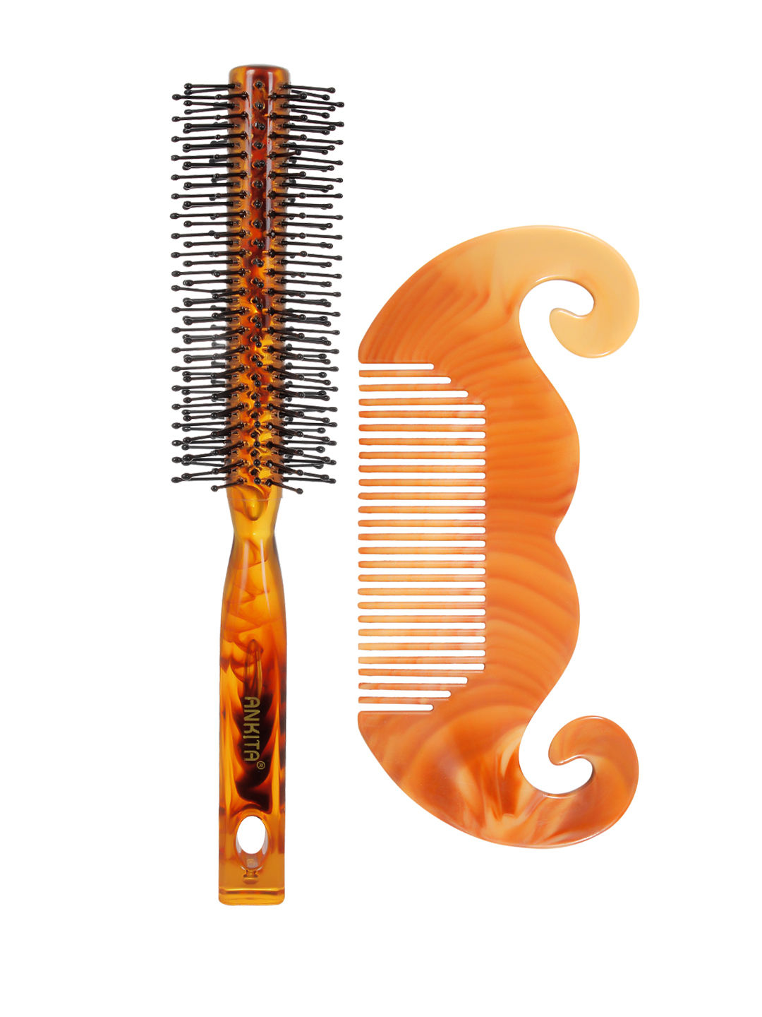 Ankita Combo of Premium Quality Round Hair Brush & Mustache Comb (B57