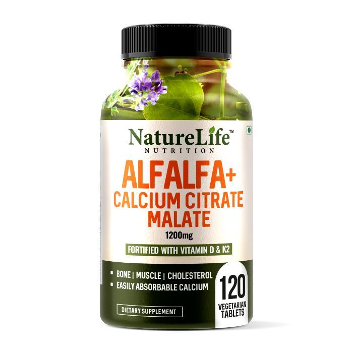 Nature Life Nutrition Alfalfa Calcium Citrate Malate with Magnesium, Zinc, k2, D & B12 120 Veg