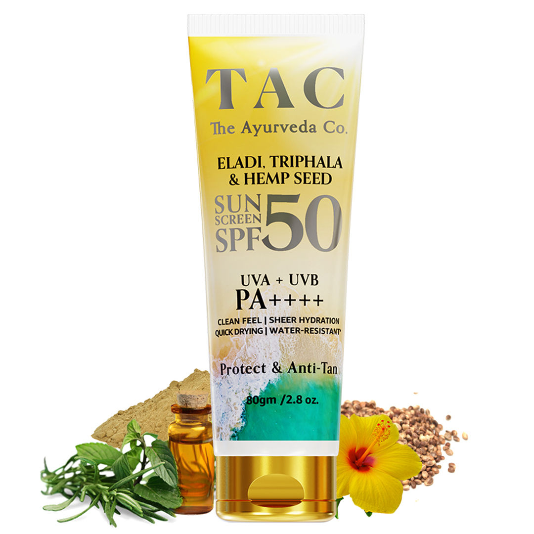 TAC The Ayurveda Co.Eladi,Triphala & Hemp Seed SPF 50 SUNSCREEN UVA + UVB PA++++ Protect
