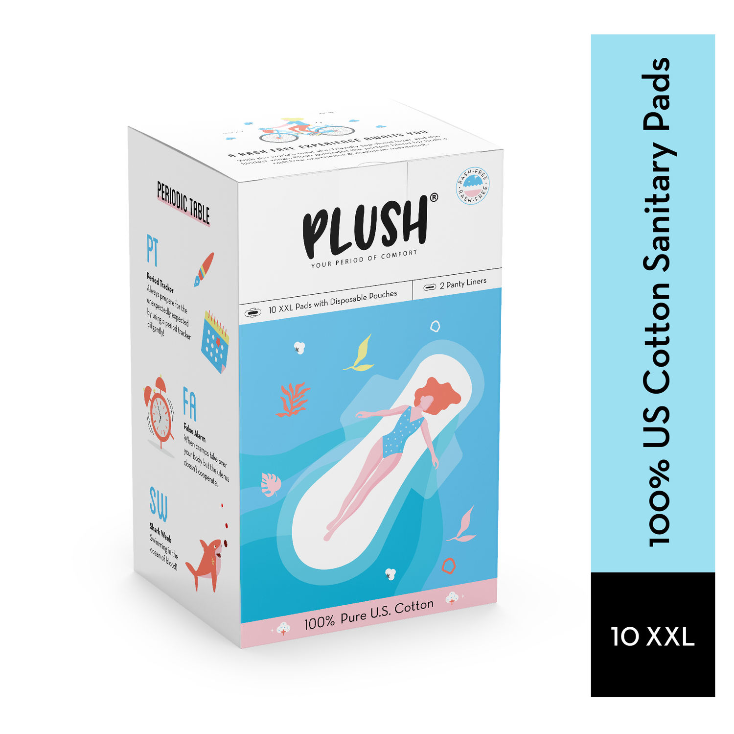 Plush 100 Pure US Cotton UltraThin Rash Free Natural Sanitary Pads