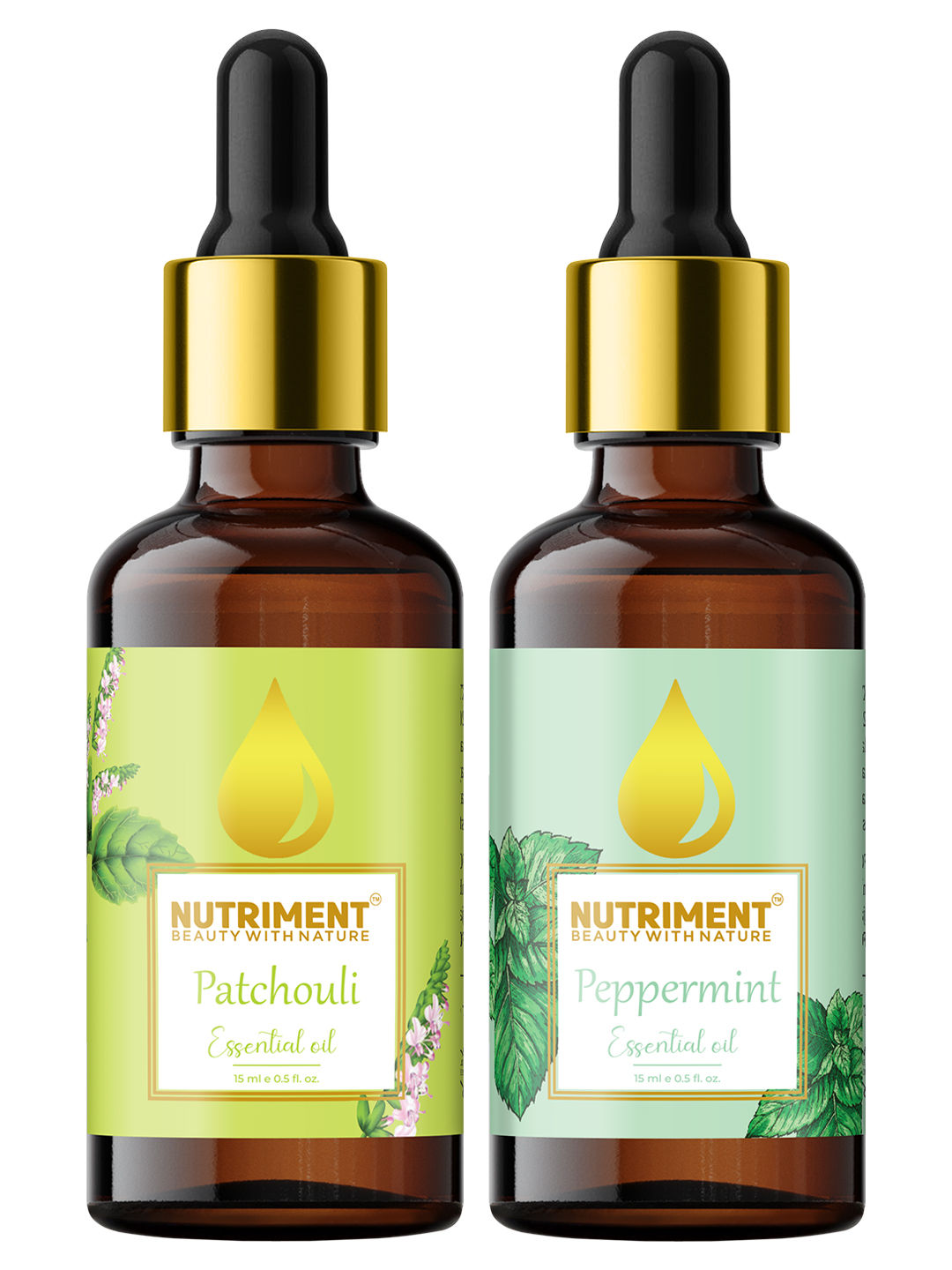 Nutriment Patchouli Peppermint Essential Oil 15ml each Combo of 2