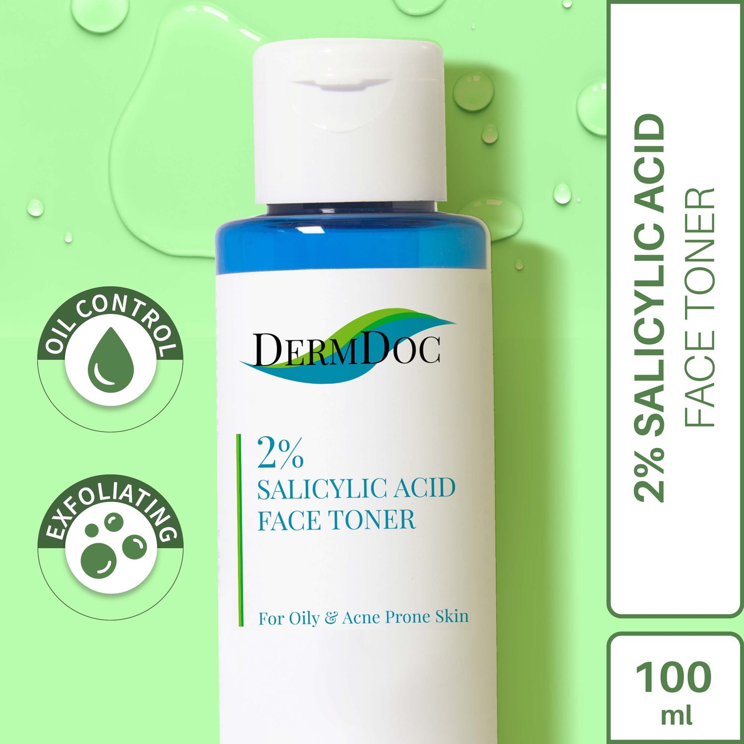 Dermdoc 2 Salicylic Acid Face Toner For Oily to Acne Prone Skin (100 ml)
