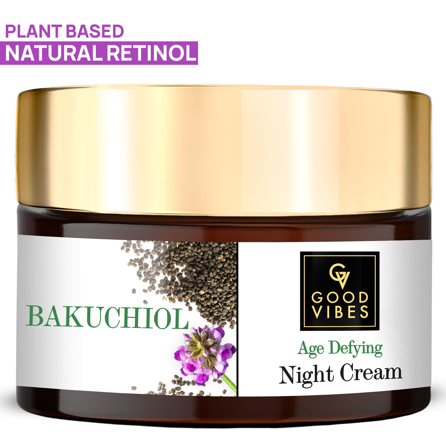 Good Vibes Bakuchiol Age Defying Night Cream |Natural Retinol, Anti-Aging, Wrinkle Control | No Parabens, No Mineral Oil, No Sulphates, No Animal Testing, Vegan (50g)