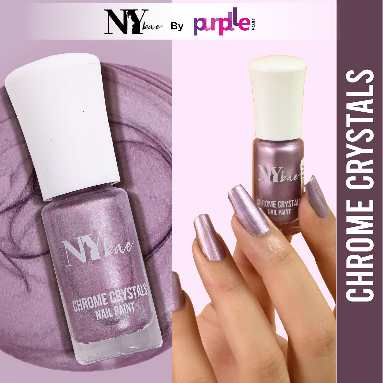 Buy NY Bae Chrome Crystals Nail Paint - Purple Diamond 12 (3 ml) | Purple | Glossy Finish | Rich Pigment | Chip-proof | Full Coverage | Vegan - Purplle
