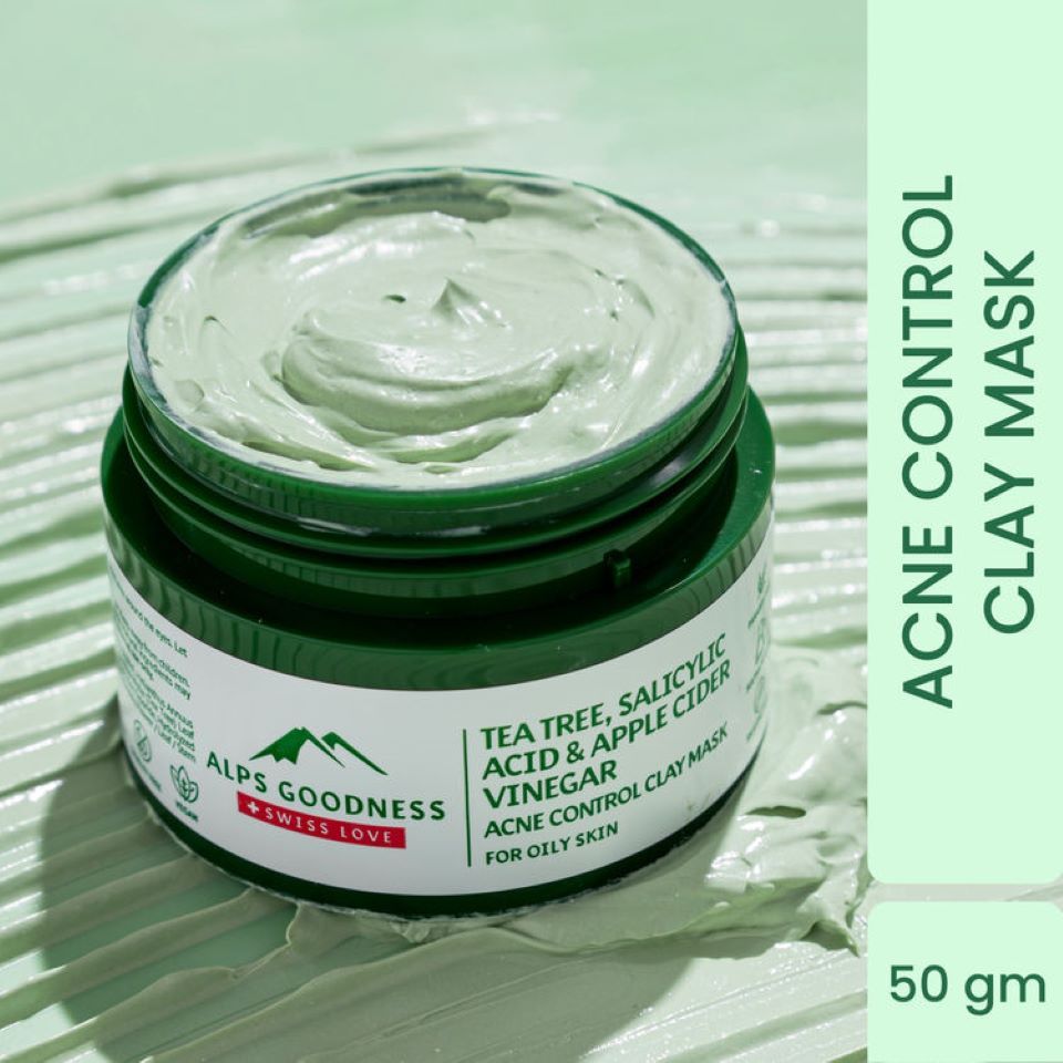 Alps Goodness Acne Control French Green Clay Mask for Oily Skin with Tea Tree, Apple Cider Vinegar & Salicylic Acid (50gm)