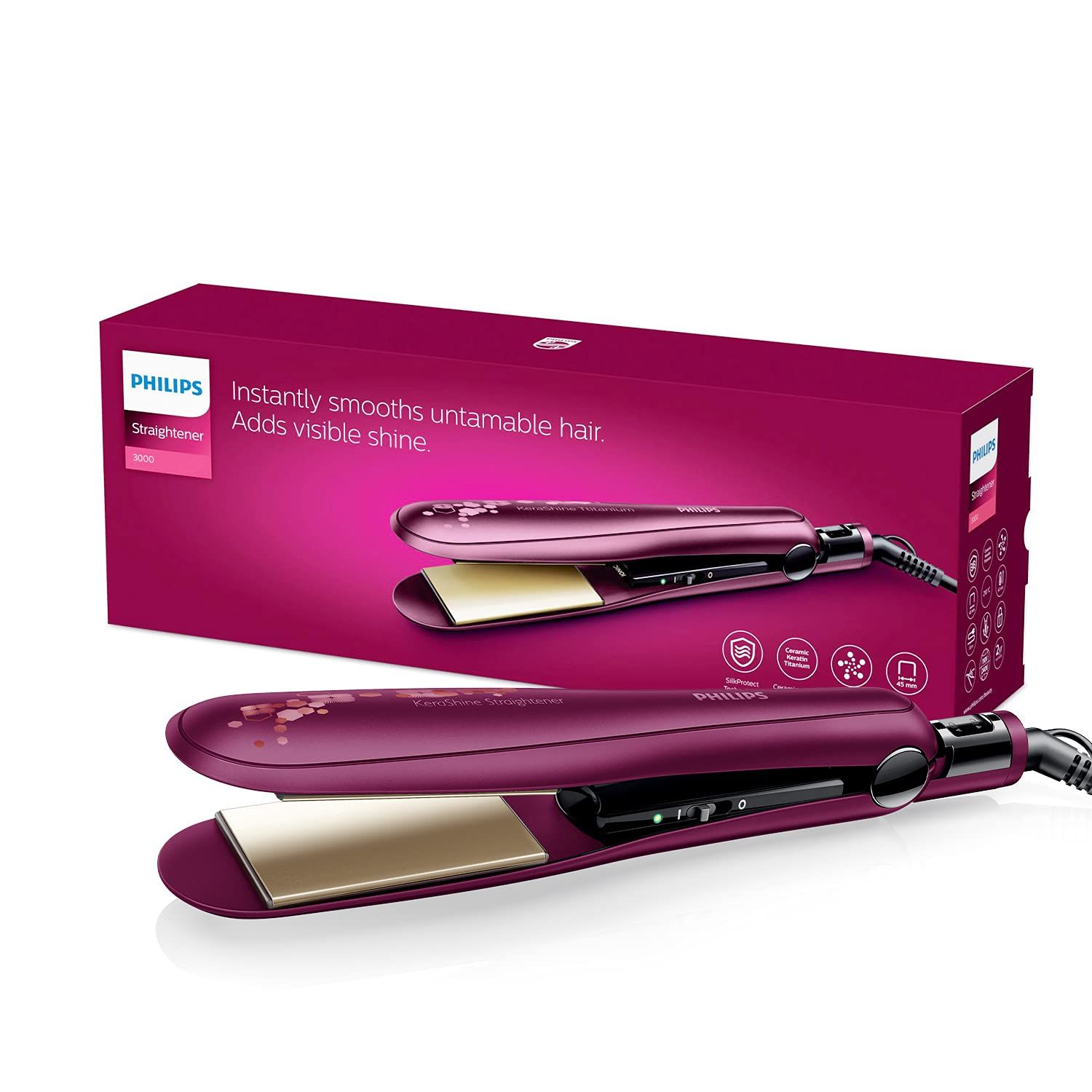 Philips BHS738/00 Kerashine Titanium Wide plate Straightener with