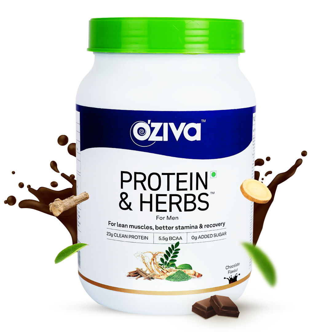 OZiva Protein & Herbs, Men (23g Whey Protein, 5.5g BCAA & Ayurvedic