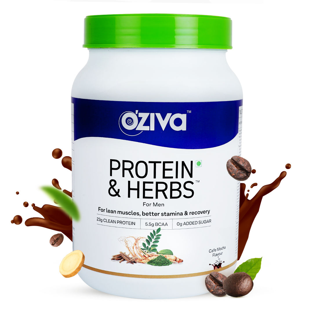 OZiva Protein & Herbs, Men (23g Whey Protein, 5.5g BCAA & Ayurvedic