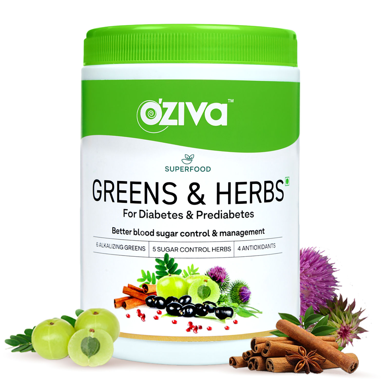 OZiva Superfood Greens & Herbs for Diabetes & Prediabetes (With Gymnema